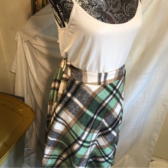 Vintage 70s style plaid lined long wool‎ blend skirt - Picture 2 of 9